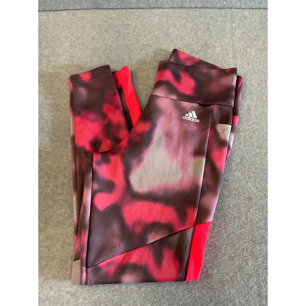 Adidas AEROREADY Womens Leggings Medium Pink Printed High Waist Athletic Tights